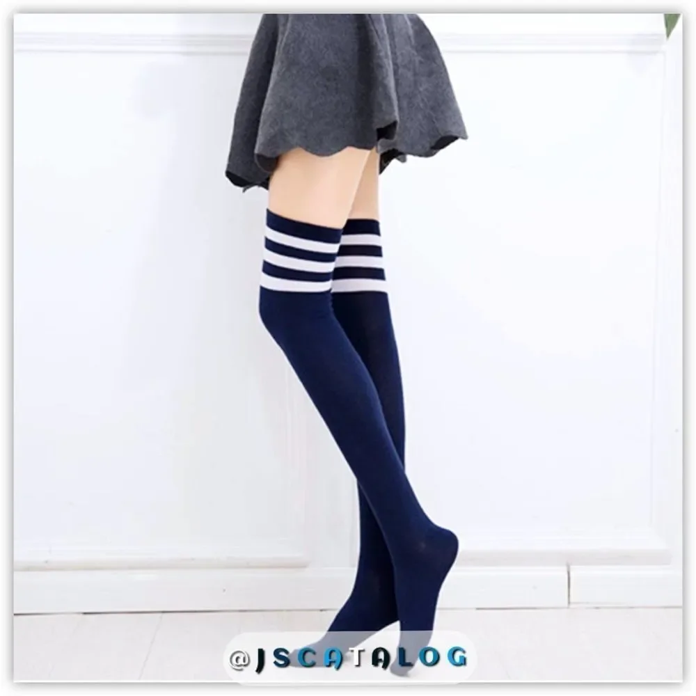 Cotton ThighHighs Navy w/3 Cross Bars Socks